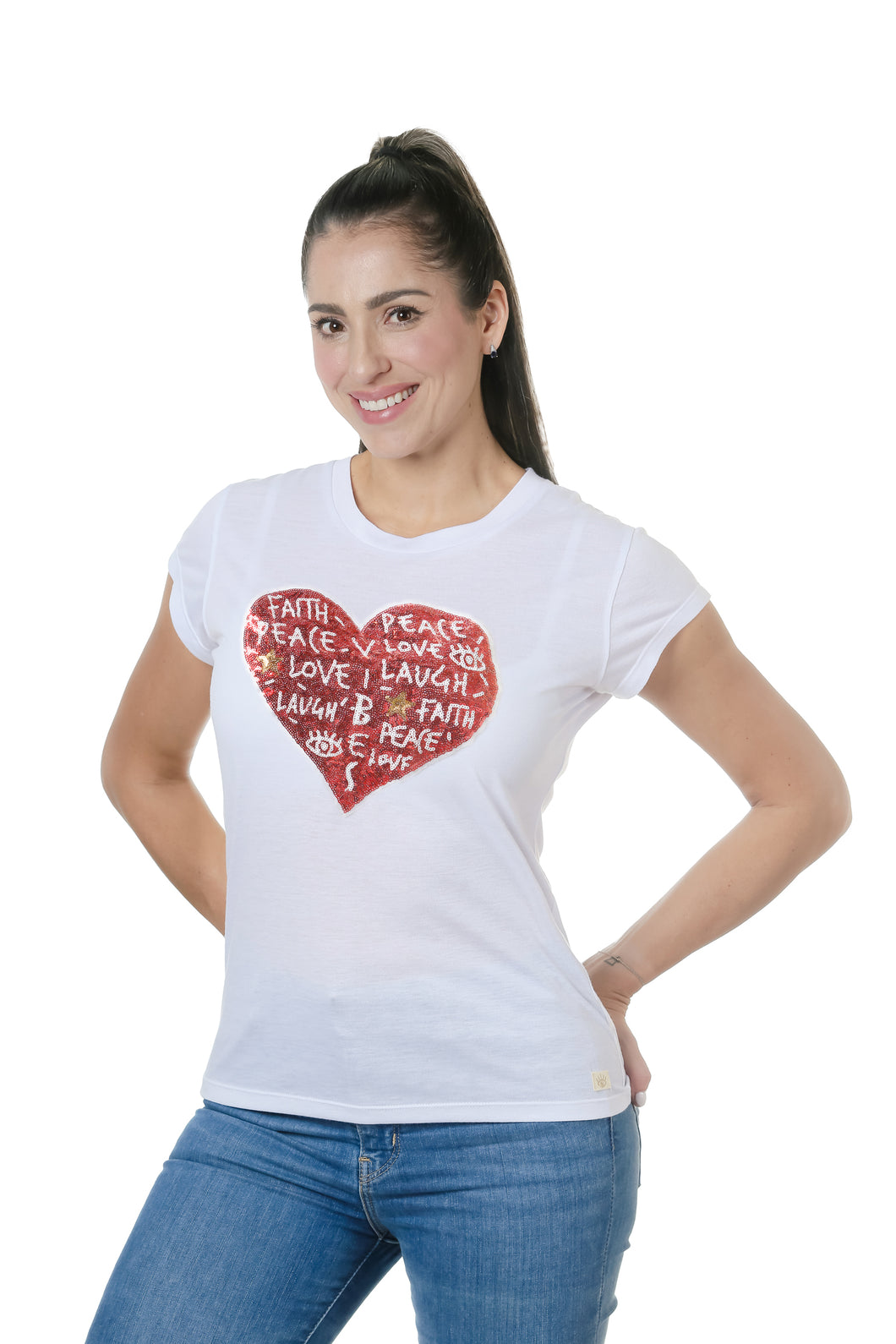 STYLE #VLS-123E6X Heart Sequin Patch T-Shirt